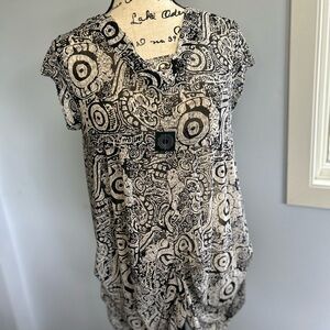 Black & Cream Printed Cap Sleeve Women's Top